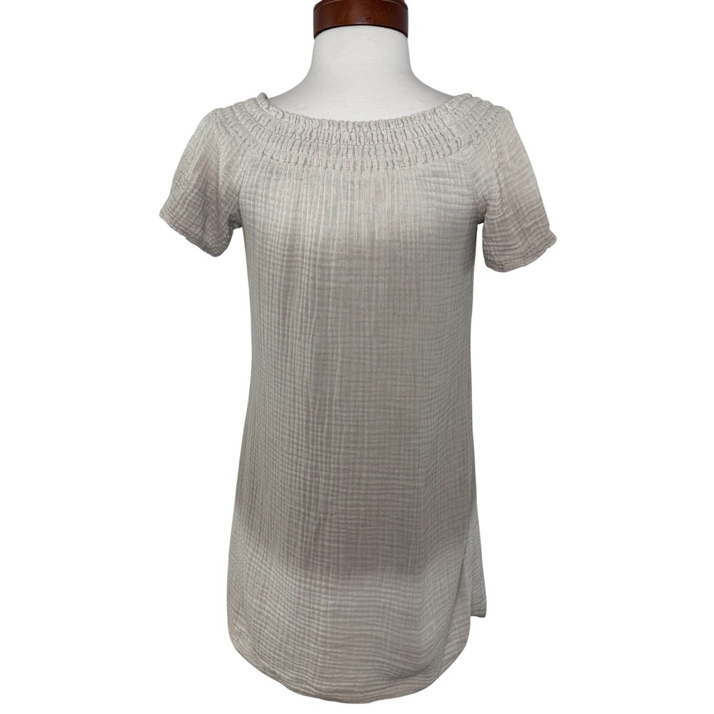 Michael Stars Cotton Gauze Smocked Mini Dress Beige‎ Lagenlook Minimalist S - Picture 6 of 14
